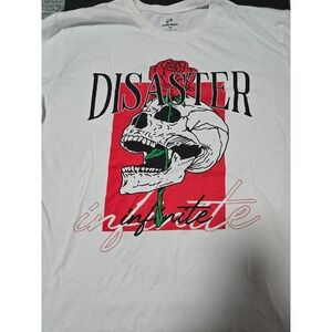 Faded Black XL T‎ Shirt White Skull Rose Disaster Infinite Graphic Top